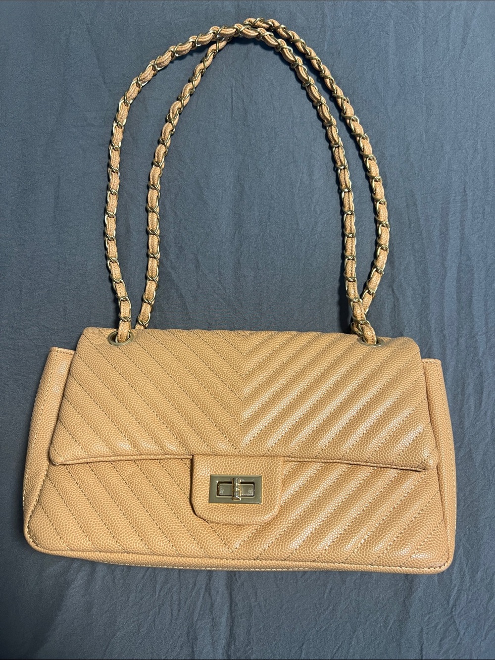 Steve Madden Quilted Tan Shoulder Bag with Chain Strap